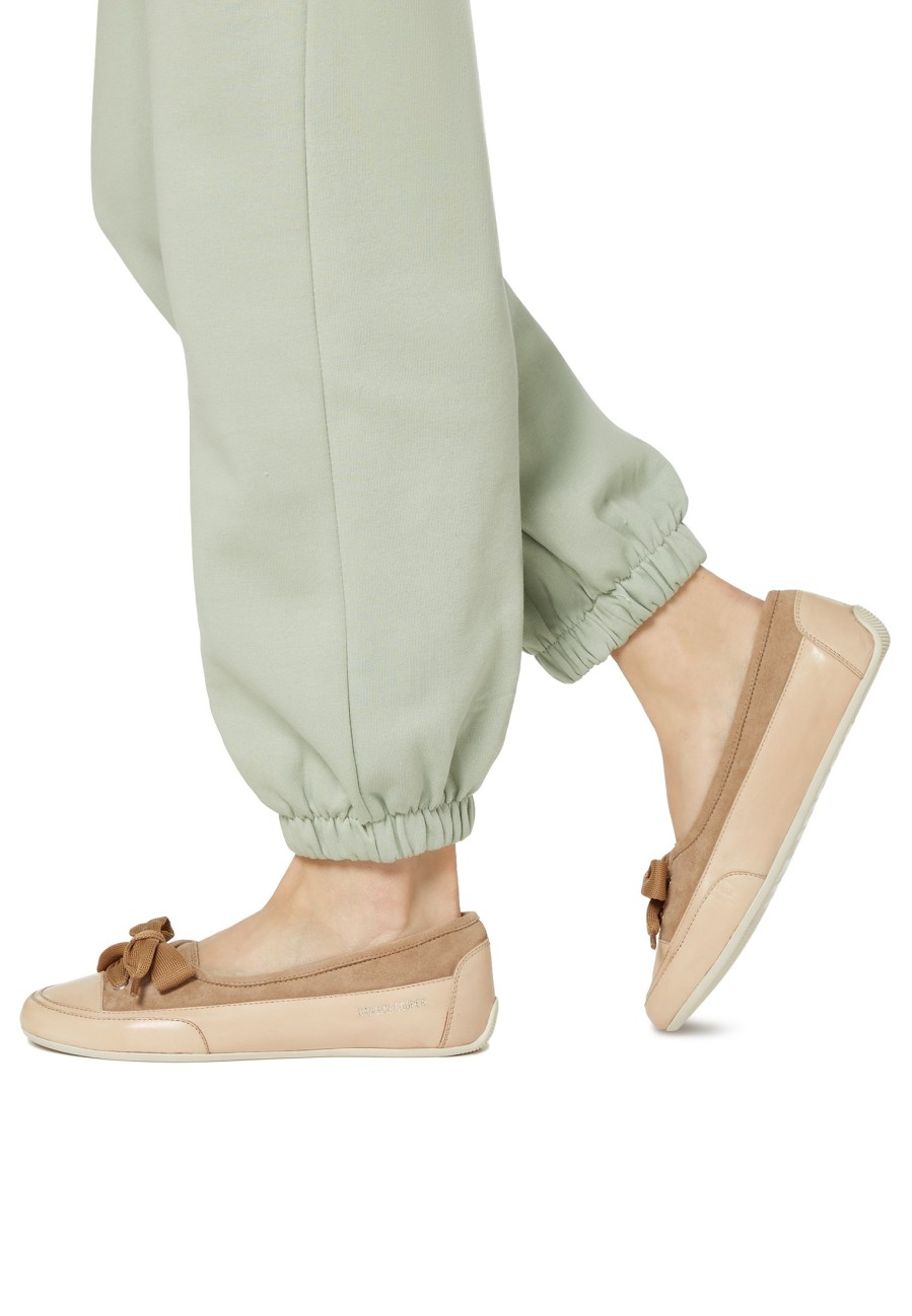 Women Candice Cooper | Candy Bow - Buffed Leather And Suede Ballet Flats - Brown