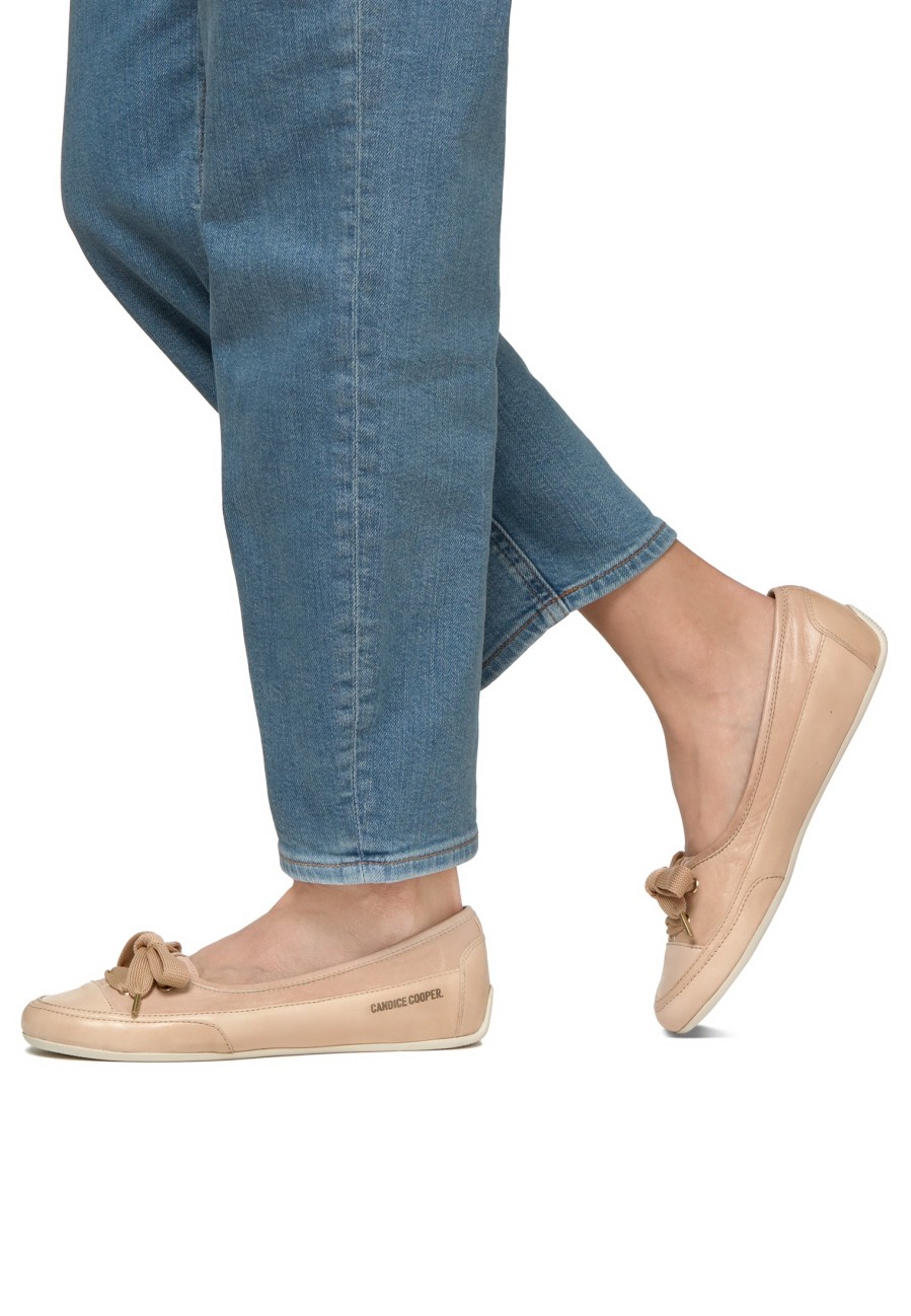 Women Candice Cooper | Buffed Leather Ballet Flats Light Brown -Candy Bow