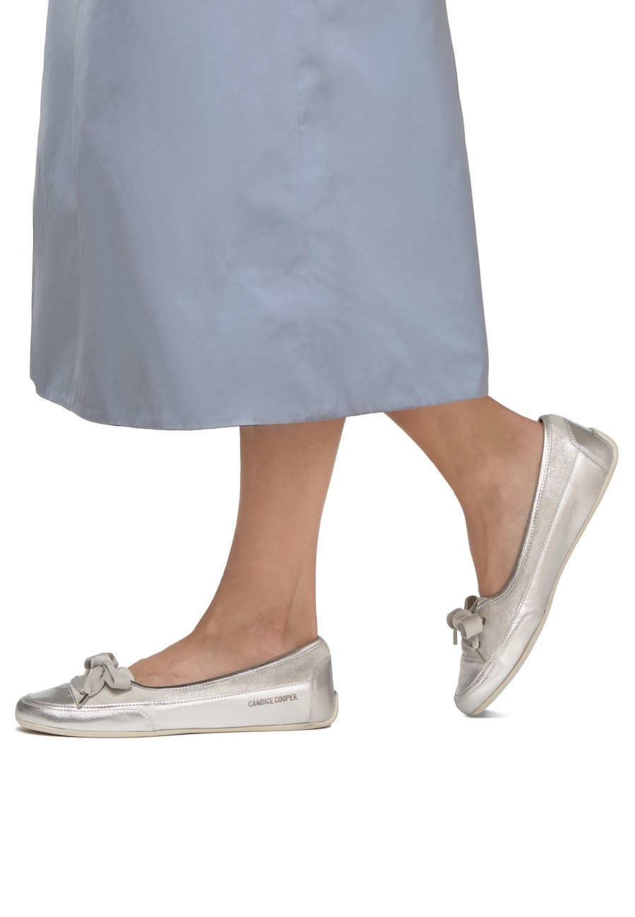 Women Candice Cooper | Silver Nappa Leather Ballet Flats Silver -Candy Bow