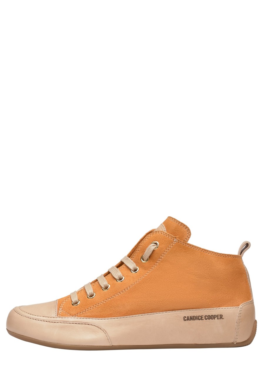 Men Candice Cooper | Buffed Leather And Suede Ankle Sneakers Orange -Mid S