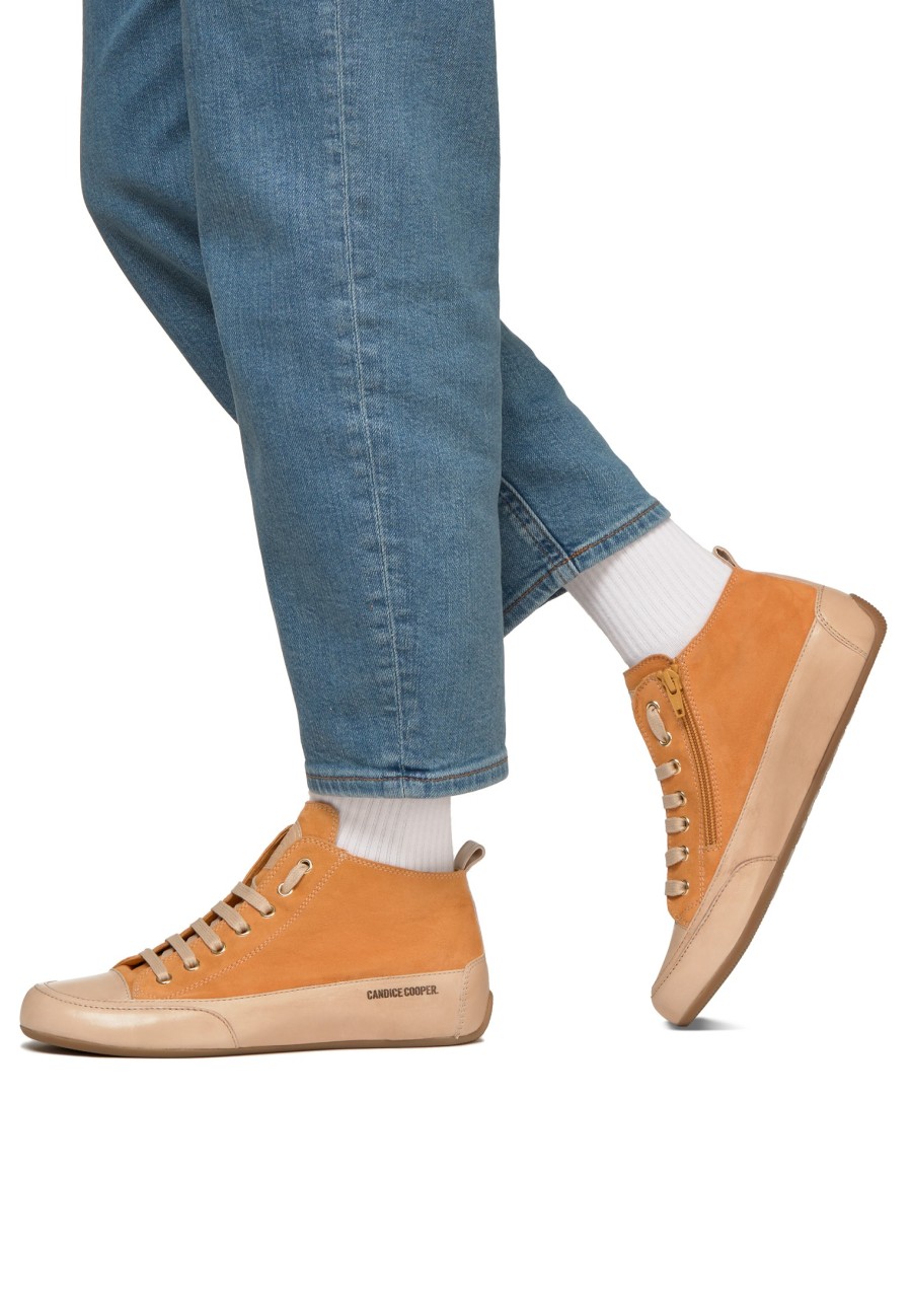 Men Candice Cooper | Buffed Leather And Suede Ankle Sneakers Orange -Mid S